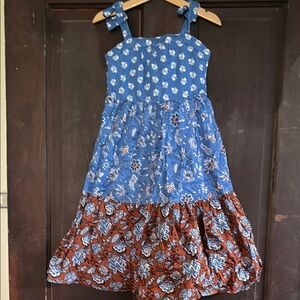 Floral Blue and Brown Kids Dress